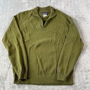 VTG Patagonia Sweater Mens Sz Small Military Green 1/4 Zip Wool Mock‎ Neck